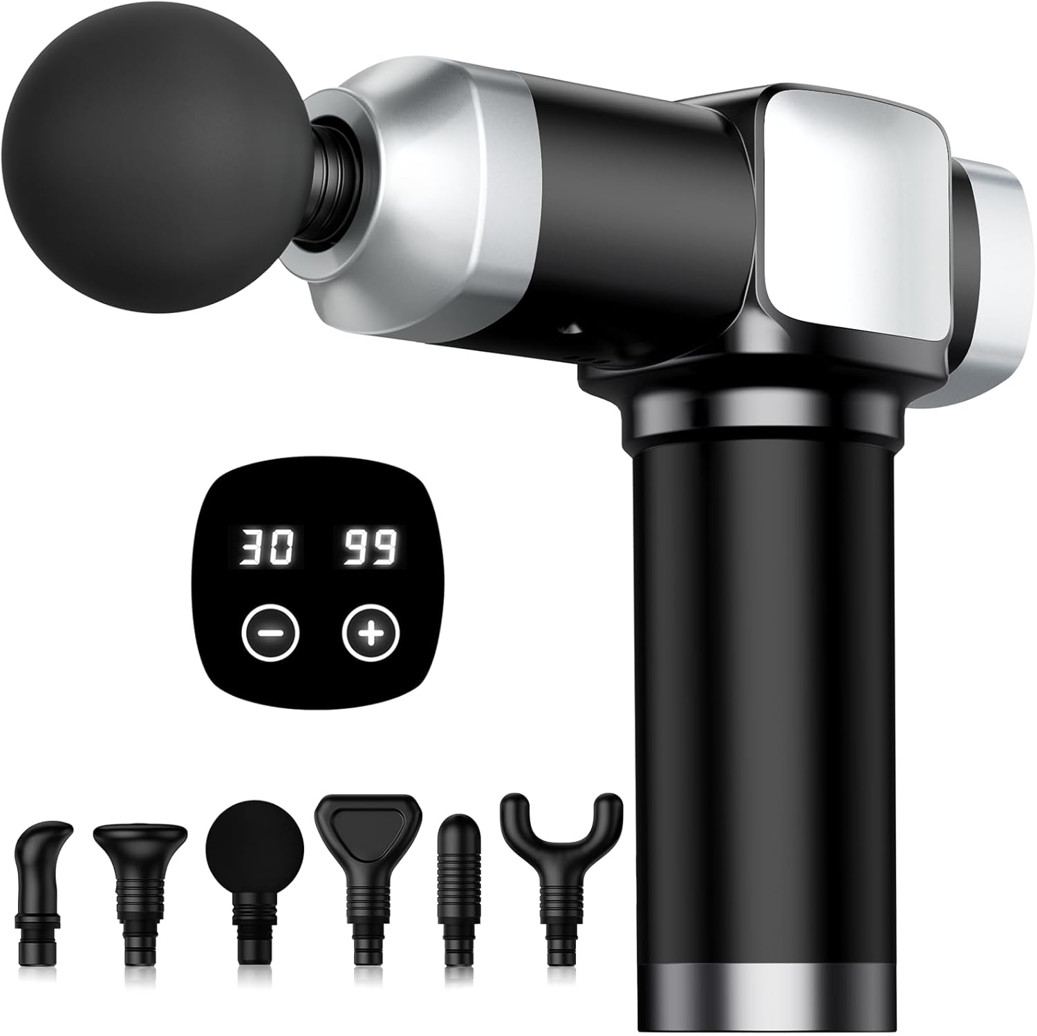 CAMEFER Deep Tissue Massage Gun with LCD touchscreen and 6 massage head attachments