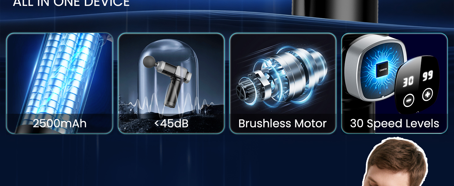 CAMEFER massage gun attachments and speed settings - View 2